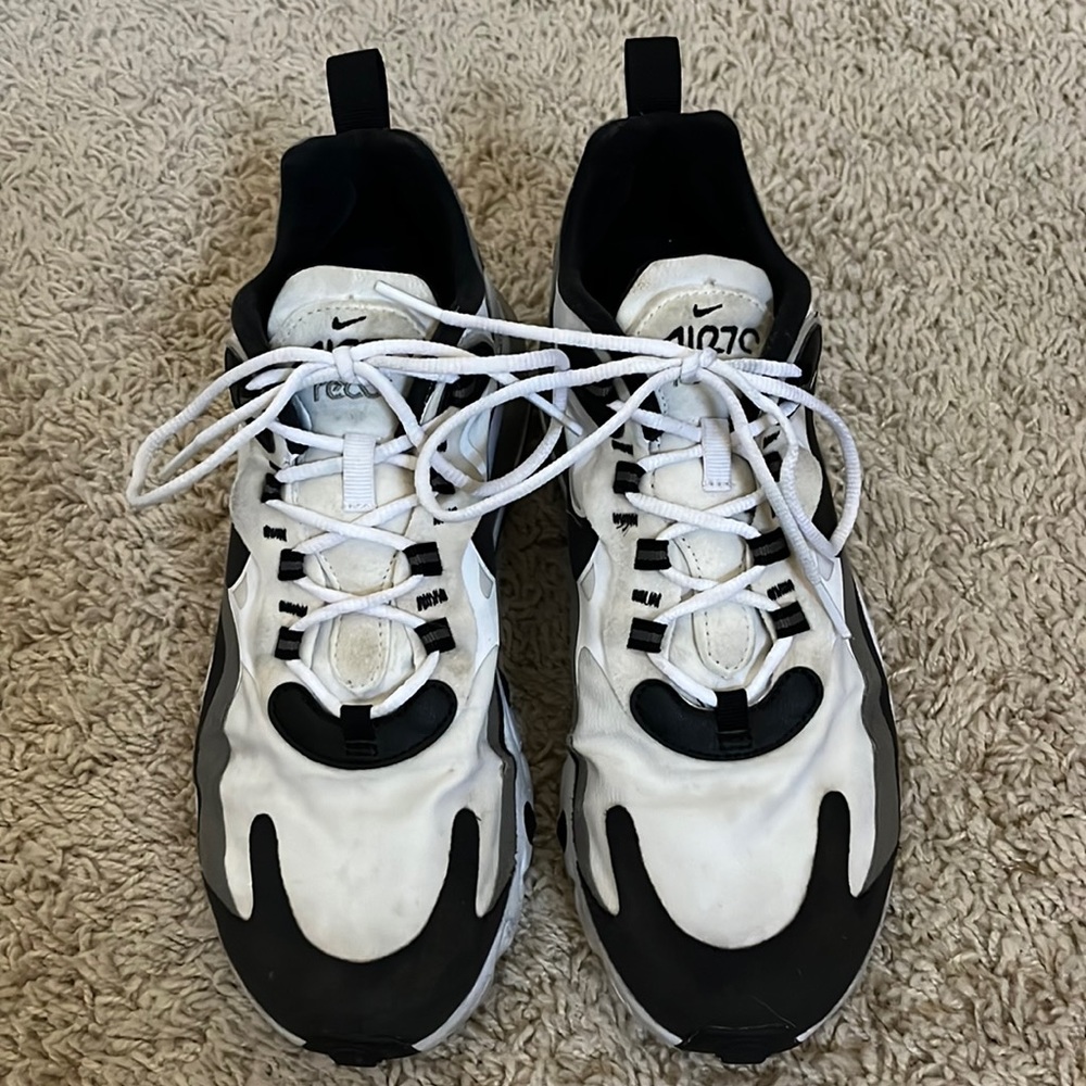 Nike Air Max 270 React White and Black size 7.5 men’s 9 women’s.